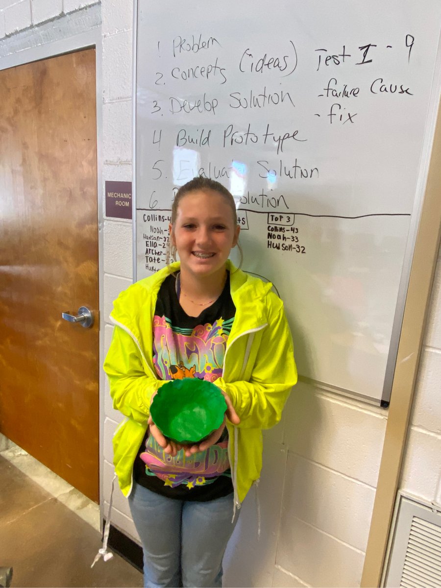 BadgerEngineer1's tweet photo. The 5th grade engineering students are learning about buoyancy and density. They molded boats from clay and then tested how much weight they can hold using dominoes. Collins’s boat held 43 dominoes. Thats the highest number in 6 years Awesome job! #bprd #bmspawpower @BeebeMiddle https://t.co/3TSg8o8UFa