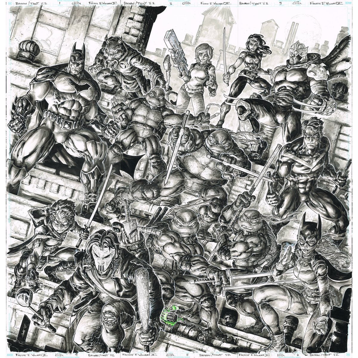 Freddieart's tweet photo. REALLY HARD to believe that the original art from this 6 part interlocking cover, from Batman/TMNT v2 sold recently!!! Thank you so much, I REALLY appreciate the interest in my art!!! https://t.co/g8zDsW2LY5 https://t.co/f7k6Stzbr6