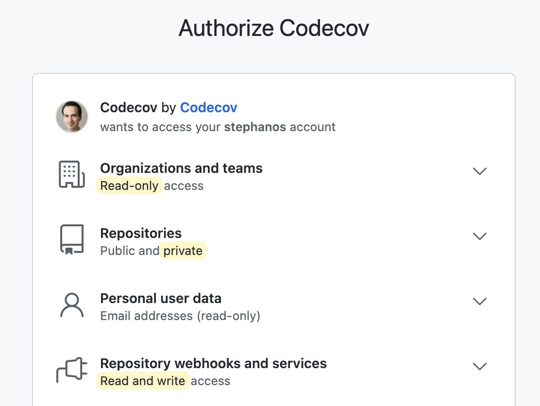 stebehn's tweet photo. @codecov why do you ask for access to my private GitHub repos when I select "Public repos only"? Is that a bug? In any case, it's preventing me from signing up. https://t.co/se2XWwYUZ3
