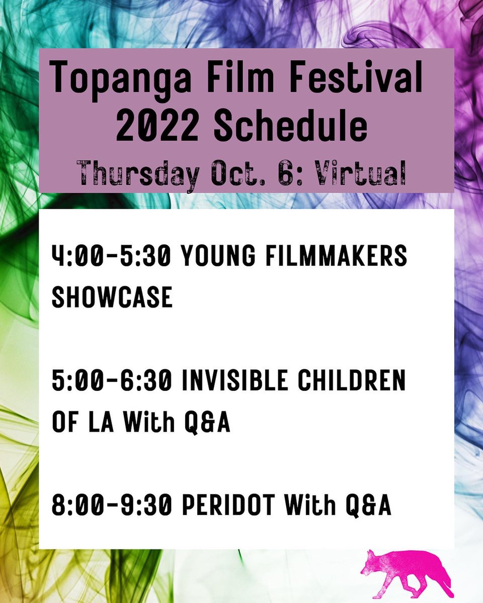 Here is today’s schedule for day 3 of the #TopangaFilmFestival.