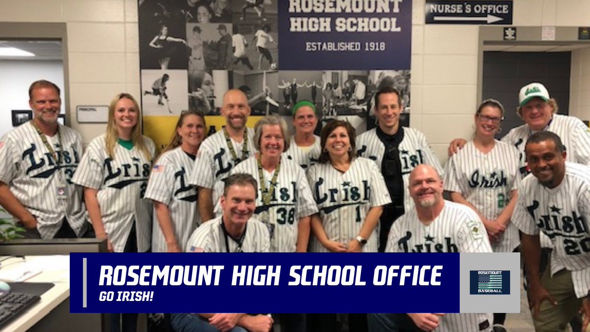 IrishBaseballMN's tweet photo. Rosemount High School Office Supporting the Irish During Homecoming! #WER1 #IrishPride #StrongLineUp https://t.co/nKvc9gFgkz