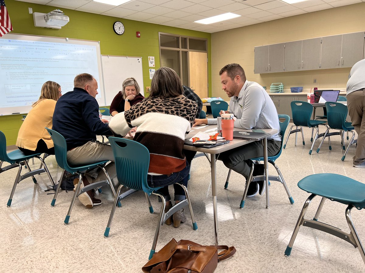 Mark_M_Lane's tweet photo. The @wgcsdhawks leadership team is developing key themes to responses to the ?, what might be key characteristics of a classroom learning system that empowers student to possess &amp; apply the attributes of Portrait of a Learner. #WGBuildingFutures https://t.co/eBgXsAXP70