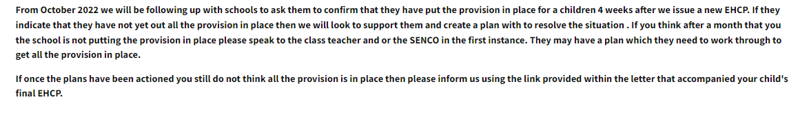 NO NO NO  <a href="/suffolkcc/">Suffolk CC</a> . The provision must be in place on issue of EHCP (5 weeks from tribunal order by law) - you had at least 20 weeks to arrange it. infolink.suffolk.gov.uk/kb5/suffolk/in…