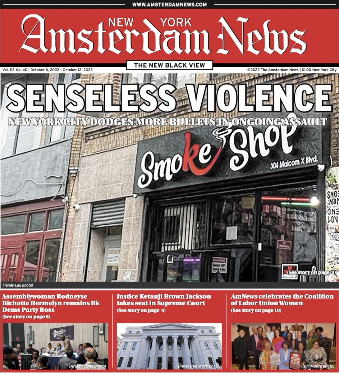 For this week’s <a href="/NYAmNews/">New York Amsterdam News</a> cover story, I reported on a pair of daytime shootings on Central Harlem’s busiest street. At local newsstands now.