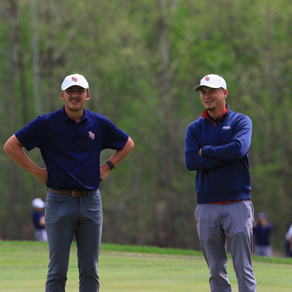 BelmontMGolf's tweet photo. Happy National Coaches Day to our two favorite coaches… Head Coach Scott Flynn and Assistant Coach Daniel Booker!  Thanks for all you do for the program!  🐻⛳️ #nationalcoachesday #itsbruintime https://t.co/E9pO3L6yp4