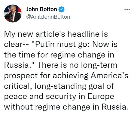 thatdayin1992's tweet photo. The Coup Master John Bolton has demanded a regime change in Russia. 

Sweet dreams, John Bolton. President Putin has an approval rating of +80%. The people of Russia love Putin and he is loved by the people of many other countries. He is not going anywher anytime soon. https://t.co/jxWTvfBQNt