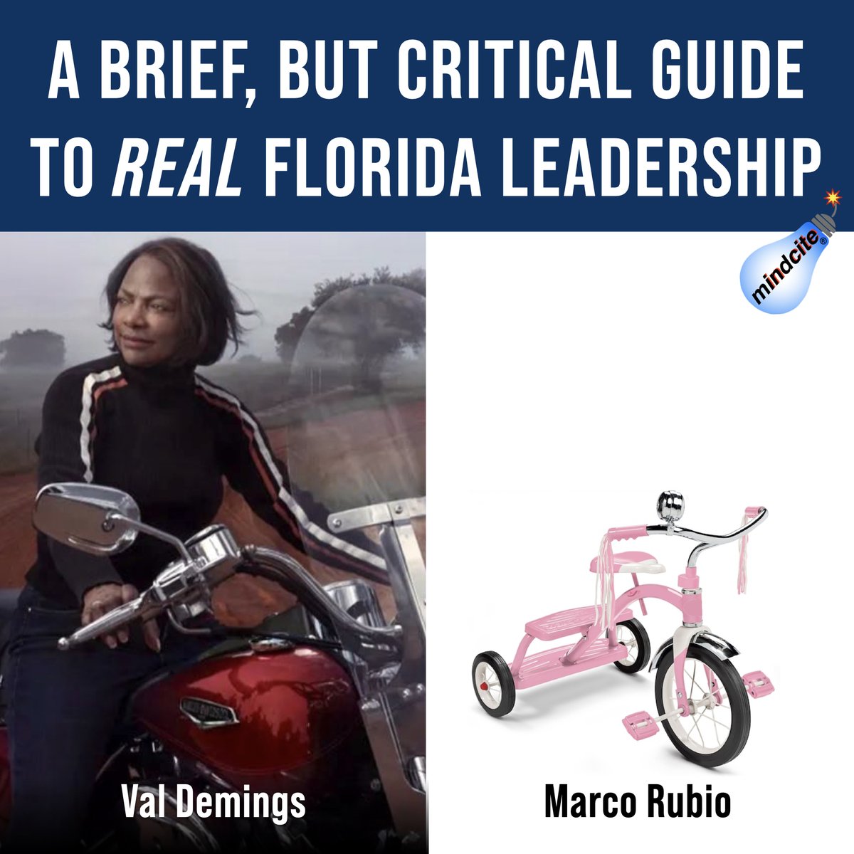 Mindcite_US's tweet photo. Any Florida voters still trying to decide between Rep. Val Demings, a former social worker and police chief, and Marco Rubio, a current lieutenant in the GOP war on women, who tweeted bible verses during Ian but was a no-show on voting for FEMA disaster aid? 

#DemVoice1 #ONEV1 https://t.co/n6eBmW4fqD