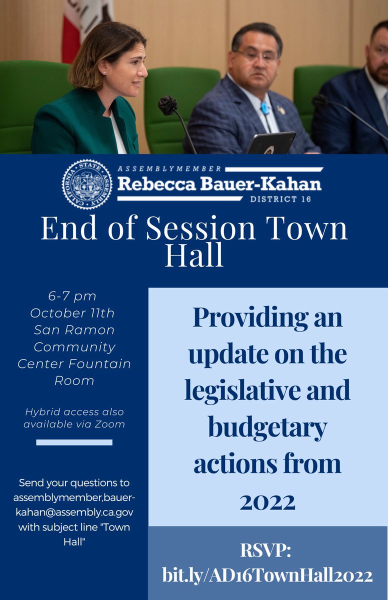 The legislative session has come to an end and the Governor has signed 15 of my bills into law. I am hosting a legislative town hall to update you on my legislative package, the state budget and important policy issues in Sacramento. RSVP: bit.ly/AD16TownHall20…