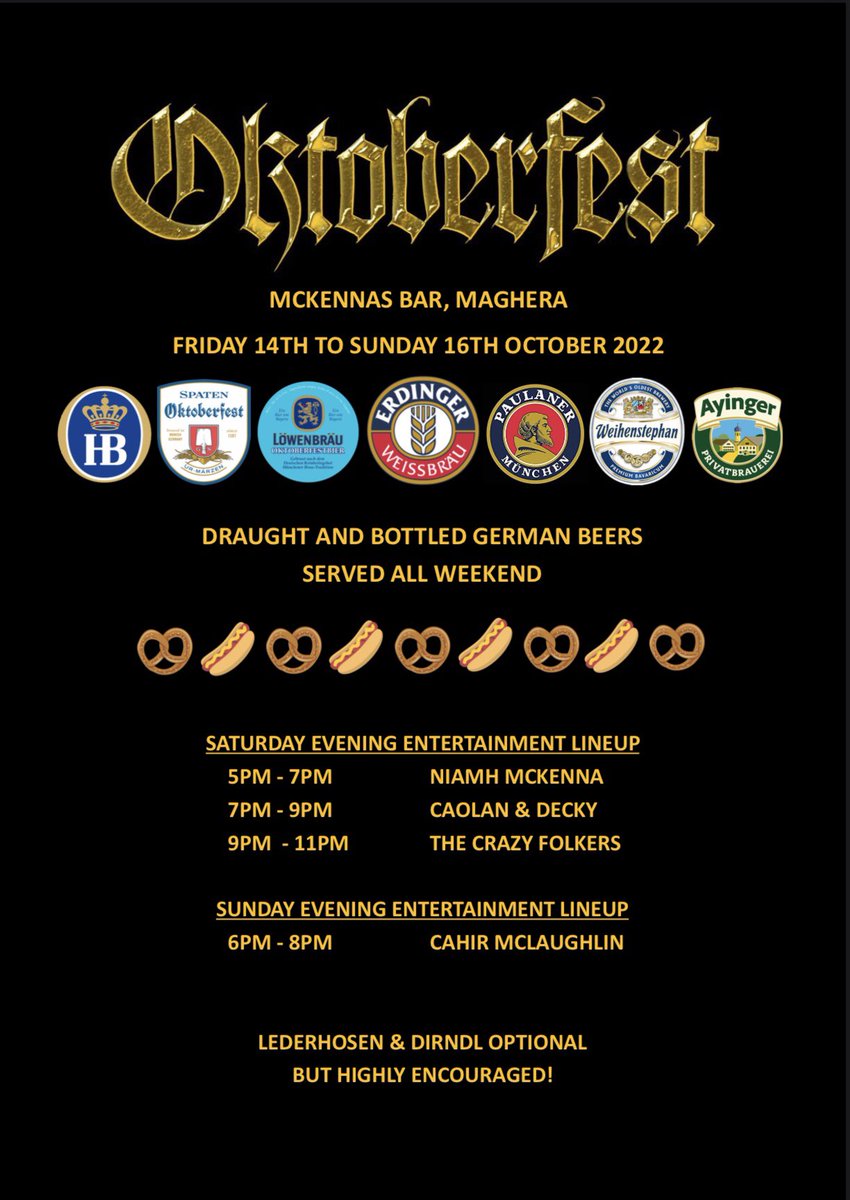 McKennasMaghera's tweet photo. The rumours are true…
The Crazy Folkers are headlining our 2nd Annual Oktoberfest next weekend 15th Oct 2022
#BandsBeersBratwursts 
🍺🍻🍺🍻🍺🍻🍺🍻🍺🍻🍺🍻🍺 https://t.co/aNO2nHRcQd