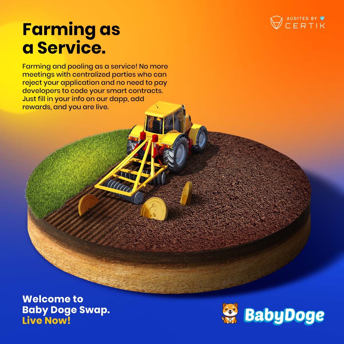 BabyDoge's tweet photo. Farming as a service is now LIVE on https://t.co/UAopqnkXjR

Any project can now create a staking farm or pool on demand within minutes!

Add utility to your project plus if you coordinate with us we can give your community as low as 0% swap fees! https://t.co/8vJeobnNbQ