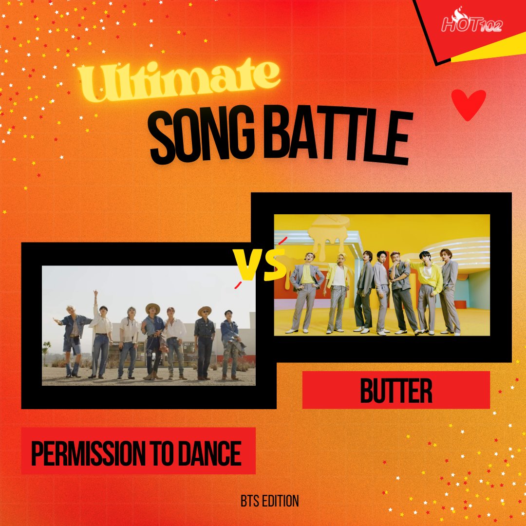hot1025fm's tweet photo. ¿Cuál gana la batalla?🤔🔥
#hot102 #hot102pr #bts #iheartradio #permisiontodance #butter #BTSARMY https://t.co/lpi72mU5k3