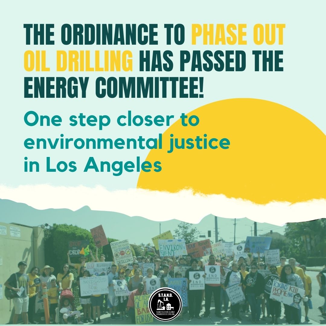 The end is near🙌 

@LACityCouncil’s Energy committee voted to move ahead w/ the ordinance to phase out oil drilling in LA! 

Frontline communities should feel proud. Their hard work has led us closer to the finish line. #NoDrillingWhereWereLiving