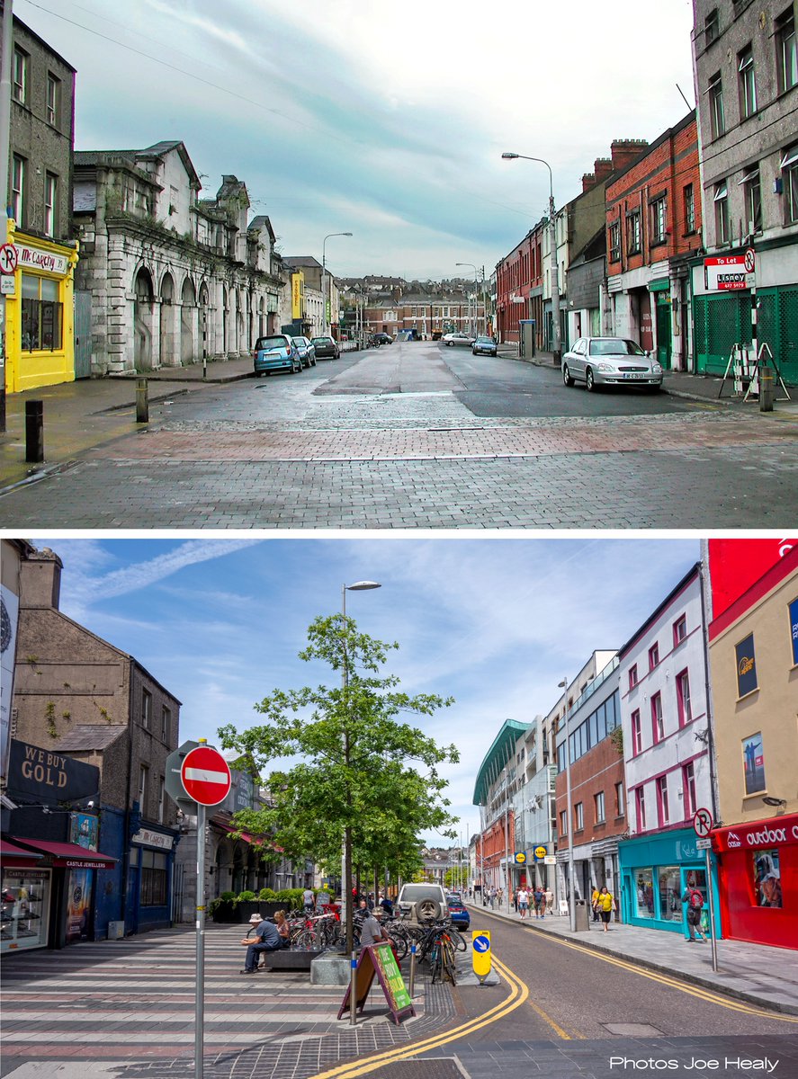 JTPHealy's tweet photo. Cornmarket Street. Quite a changed landscape in just over twenty years. Top photo was taken around the turn of the millennium.
#Cork #Ireland #coalquay https://t.co/2q6vscN36f