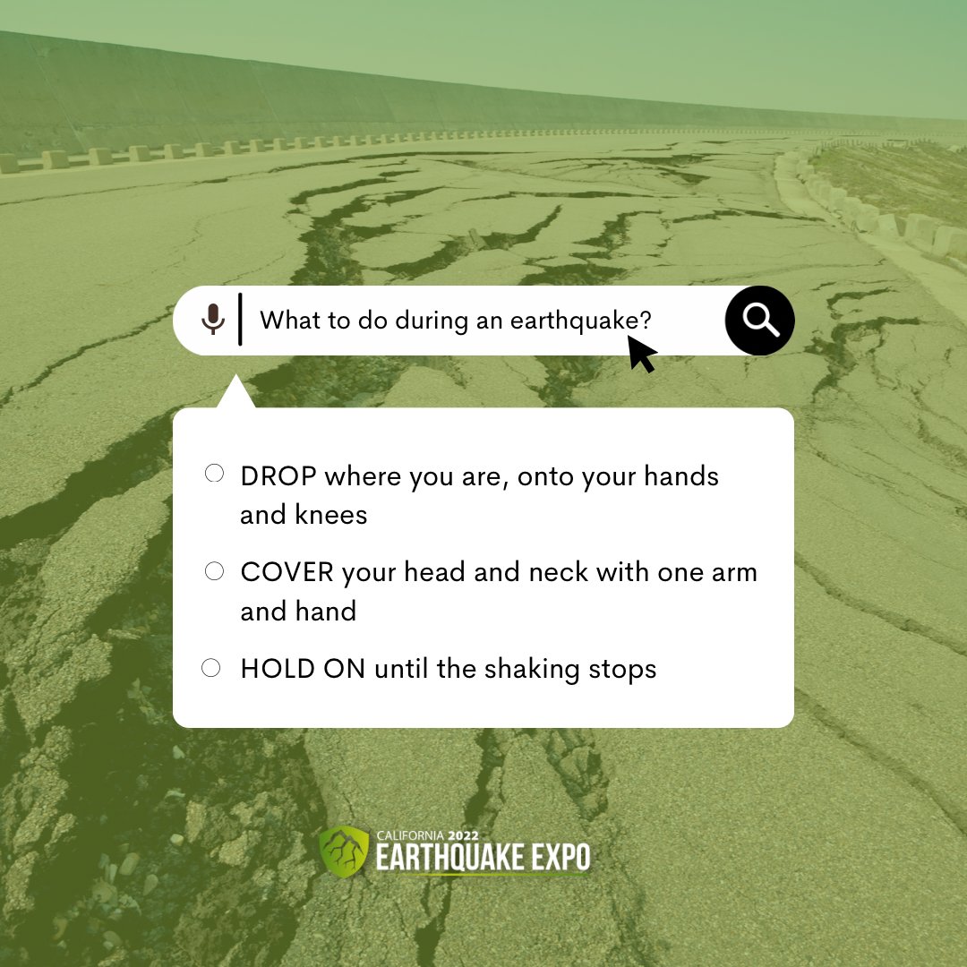EarthquakeExpo's tweet photo. ⛑ Emergency management experts agree that "Drop, Cover, and Hold On" is the appropriate action to reduce injury during earthquakes. 💭 Learn more information about earthquakes at the Earthquake Expo! 

Register for your FREE ticket today! 👉 https://t.co/jgEnYs3KnH https://t.co/IyinlkIrce
