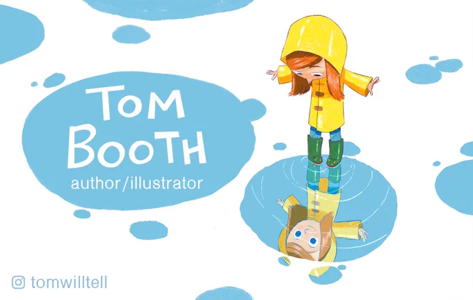 Happy #KidLitArtPostcard day! I'm Tom, a Maine-based author/illustrator who still enjoys jumping in puddles.  For more of my work   