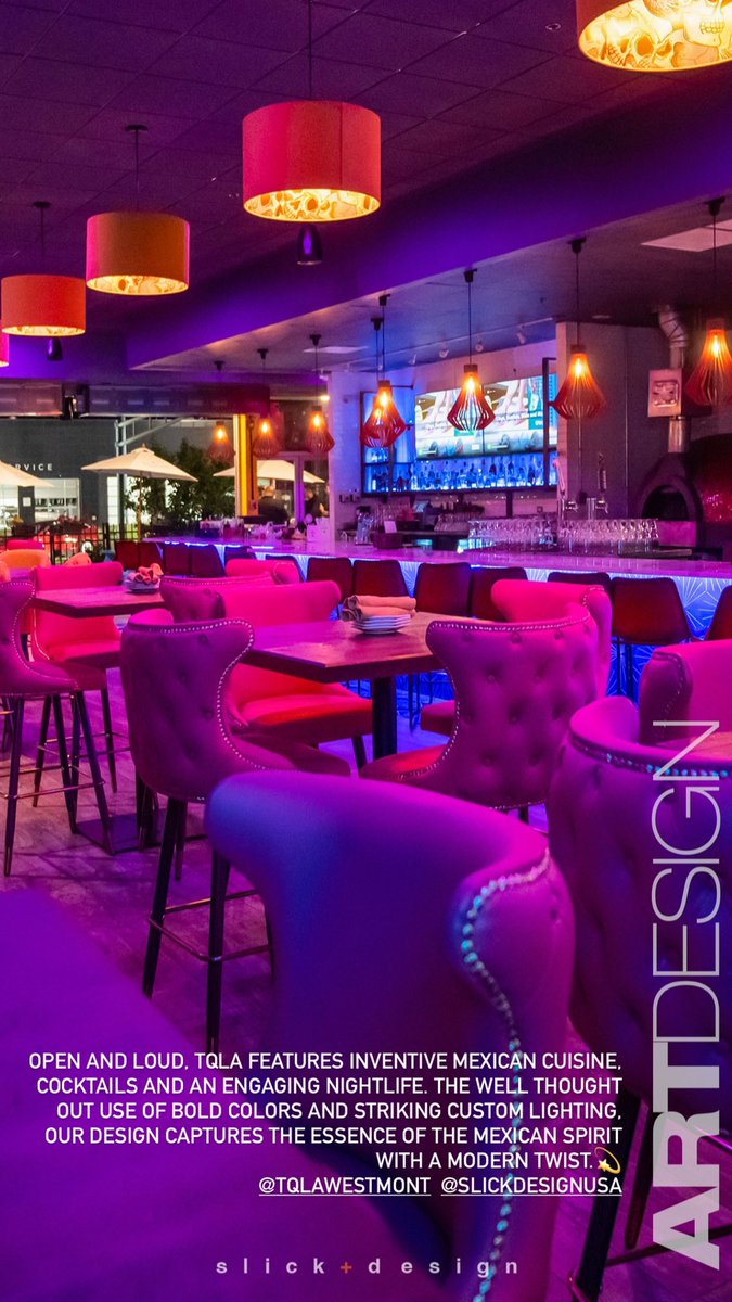 slickdesignusa's tweet photo. Open and loud, TQLA features inventive Mexican cuisine, cocktails and an engaging nightlife. The use of bold colors and striking custom lighting, our design captures the essence of the Mexican spirit with a modern twist. #restaurantdesign #hospitality @RoccoLaudizio https://t.co/YOQmj9guwx