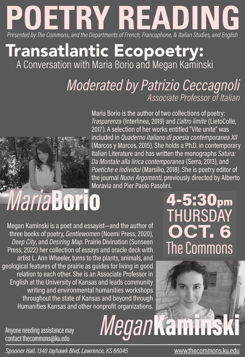 Authors Maria Borio and Megan Kaminski are at the commons at Spooner Hall at 4pm. Stop by and pick up both their books!