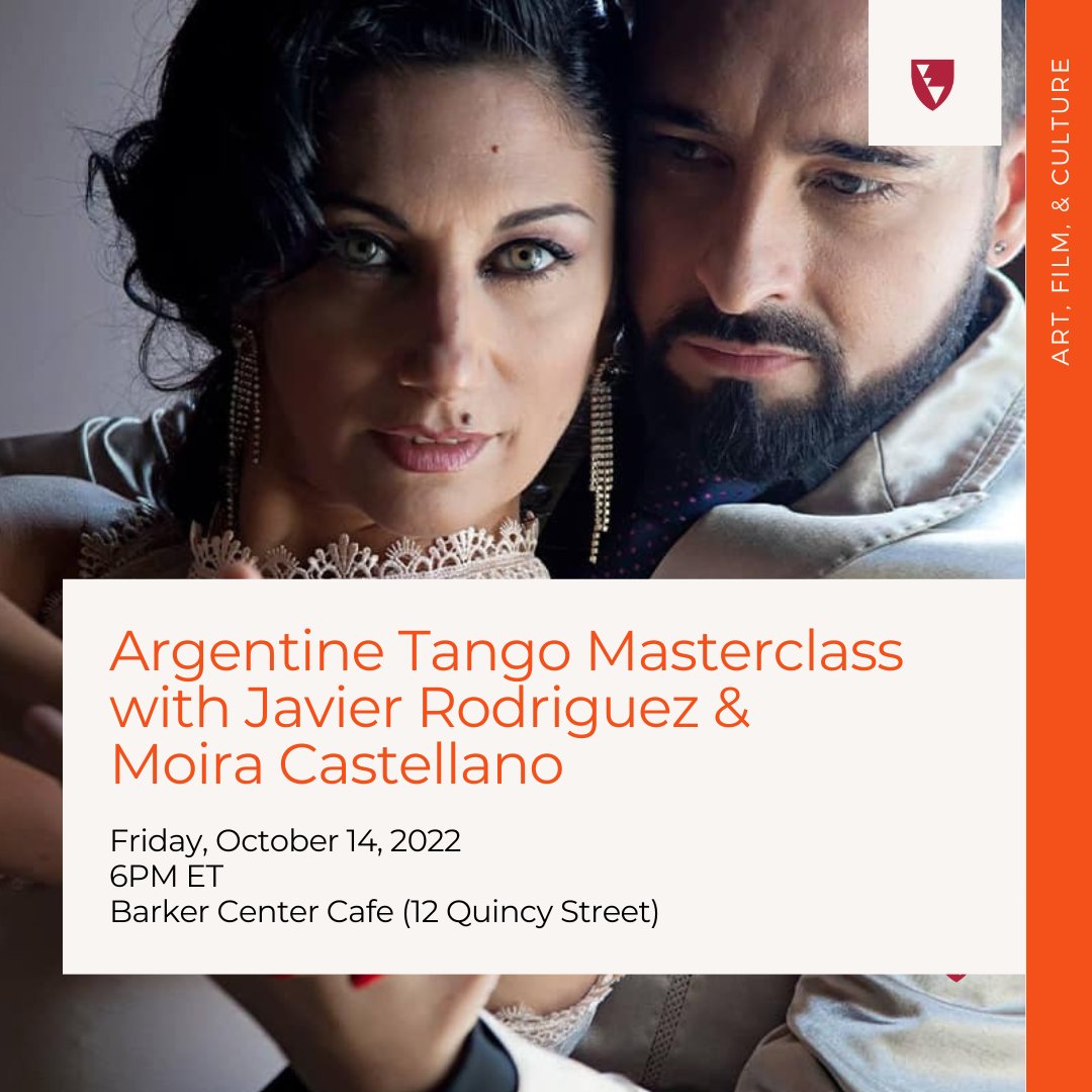 HarvardDRCLAS's tweet photo. 10/14 @ 6PM ET: Argentine Tango Masterclass with Javier Rodriguez &amp; Moira Castellano, world-class tango dancers from Buenos Aires

https://t.co/Q0b5DRzCjG

@harvardarts @globalharvard @HarvardGSC https://t.co/PcDxep7nrw