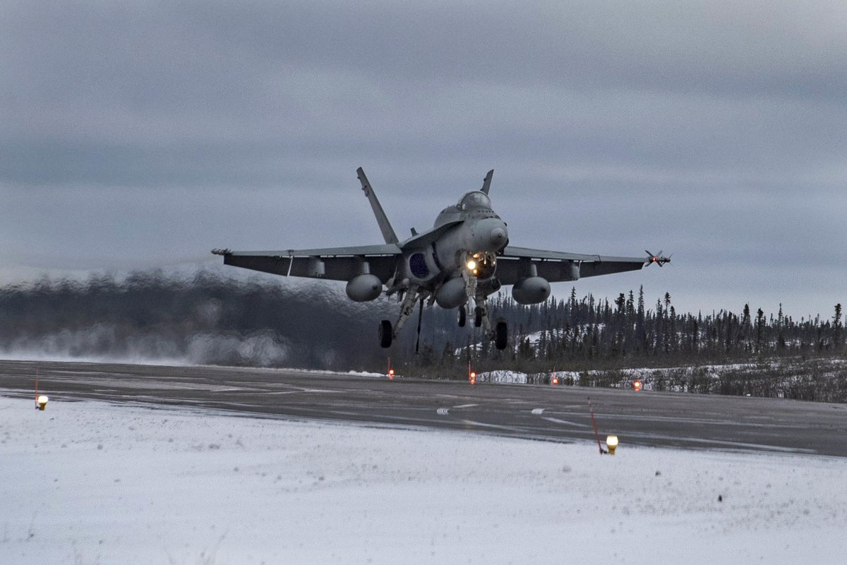 RCAFOperations's tweet photo. This week @RCAF_ARC members and CF-18s alongside our 🇺🇸 allies took part in #NobleDefender in Inuvik, N.W.T., an operation that validates #NORAD ability to defend North America against air threats. #WeHaveTheWatch @NORADCommand https://t.co/CdBMKFlfFS