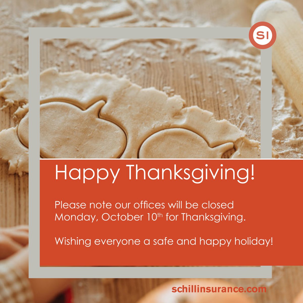 Our offices will be closed Monday for Thanksgiving. Wishing everyone a wonderful Thanksgiving!  #schillinsurance #closedforthanksgiving