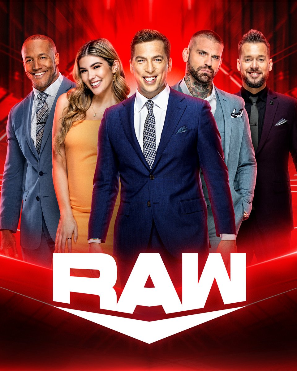 WWE's tweet photo. Meet the new Monday night #WWERaw announce team! https://t.co/cNZY74AdvH