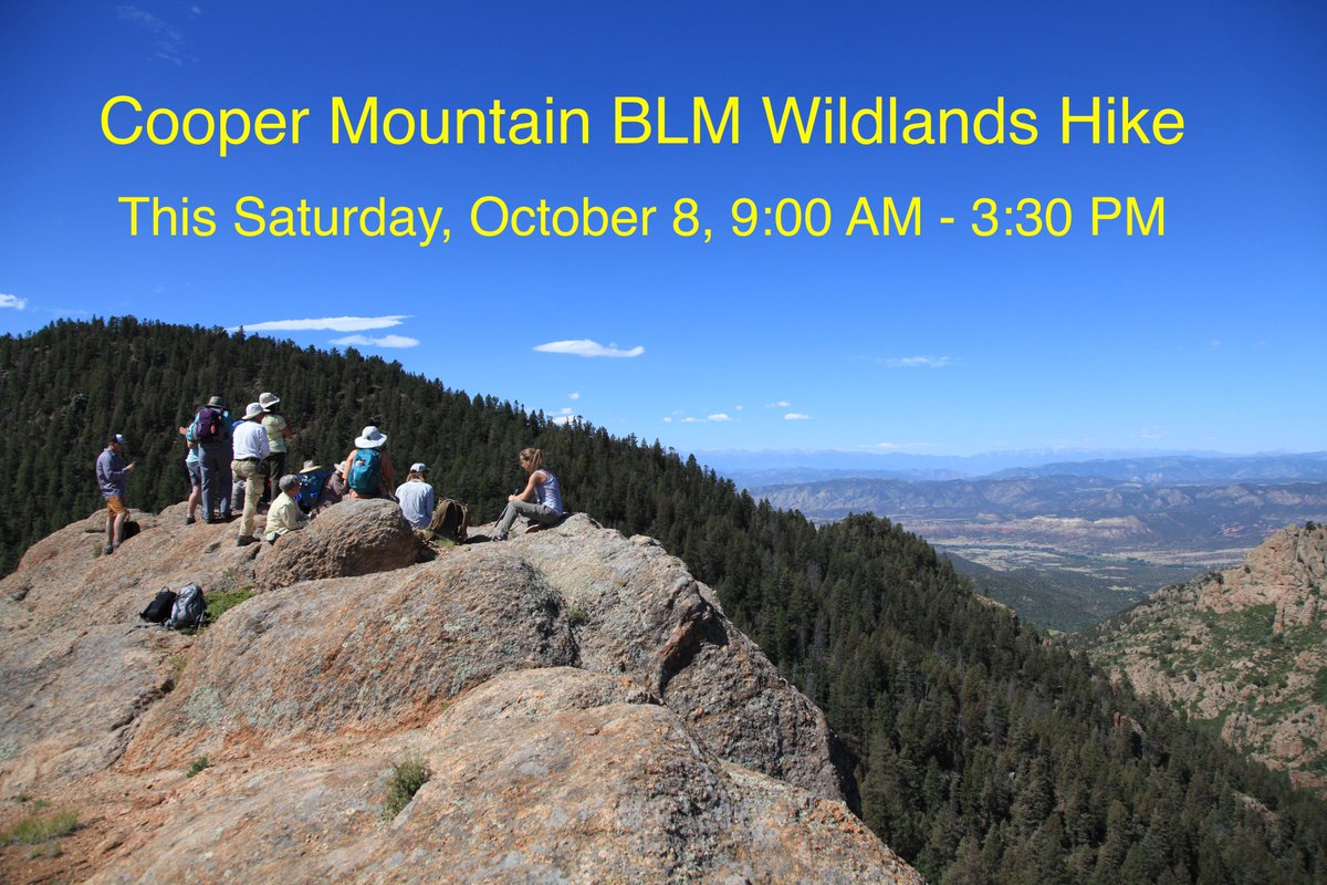 Wildconections2's tweet photo. There are still a few spots remaining for our @BLM_CO  Wildlands hike this Saturday to Cooper Mountain!

It's a moderately strenuous trek of about 5 miles &amp; 1,000 ft elevation gain.

For more info, including how to register, go to https://t.co/sdclBIWf5n

#BLMWild #seeBLM #hiking https://t.co/Z9wCSHUM4X