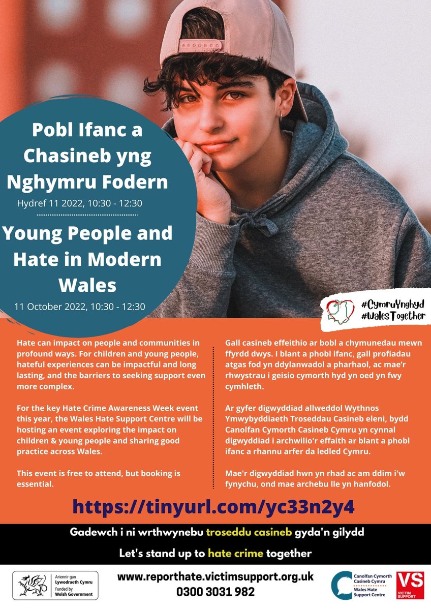 Pobl Ifanc a Chasineb yng Nghymru fodern
Hydref 11, 10:30 - 12:30 (Zoom) 

#CymruYnghyd #MaeCasinebYnBrifoCymru #HCAWCenedlaethol

Mae'r digwyddiad hwn yn rhad ac am ddim i'w fynychu, ond mae archebu lle yn hanfodol: 

eventbrite.co.uk/e/pobl-ifanc-a…