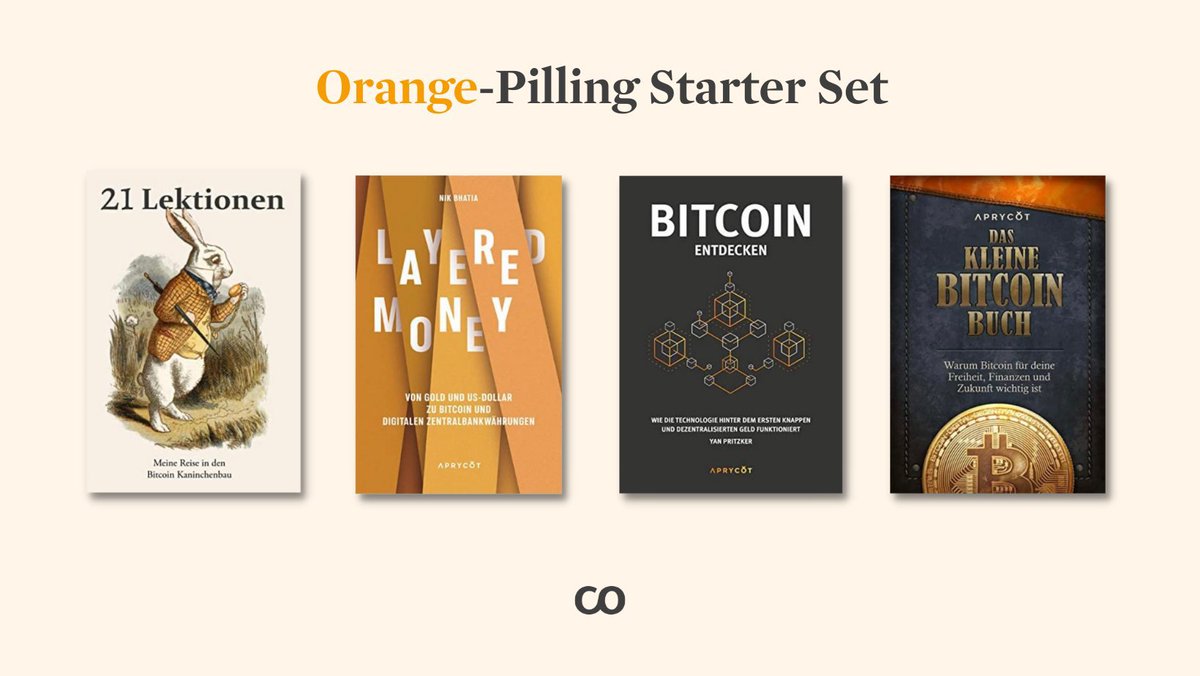 coinfinity's tweet photo. Wir verlosen wieder ein Orange-Pilling Starter Set! 📙

Ein Paket geballtes #Bitcoin -Wissen von @aprycotmedia zum Lesen und danach weiterschenken!

⚡️ 21 Lektionen
⚡️ Layered Money
⚡️ Bitcoin entdecken
⚡️ Das kleine Bitcoin Buch

Herzen, teilen und uns folgen um teilzunehmen! 🧡 https://t.co/bPjAnqrYeJ