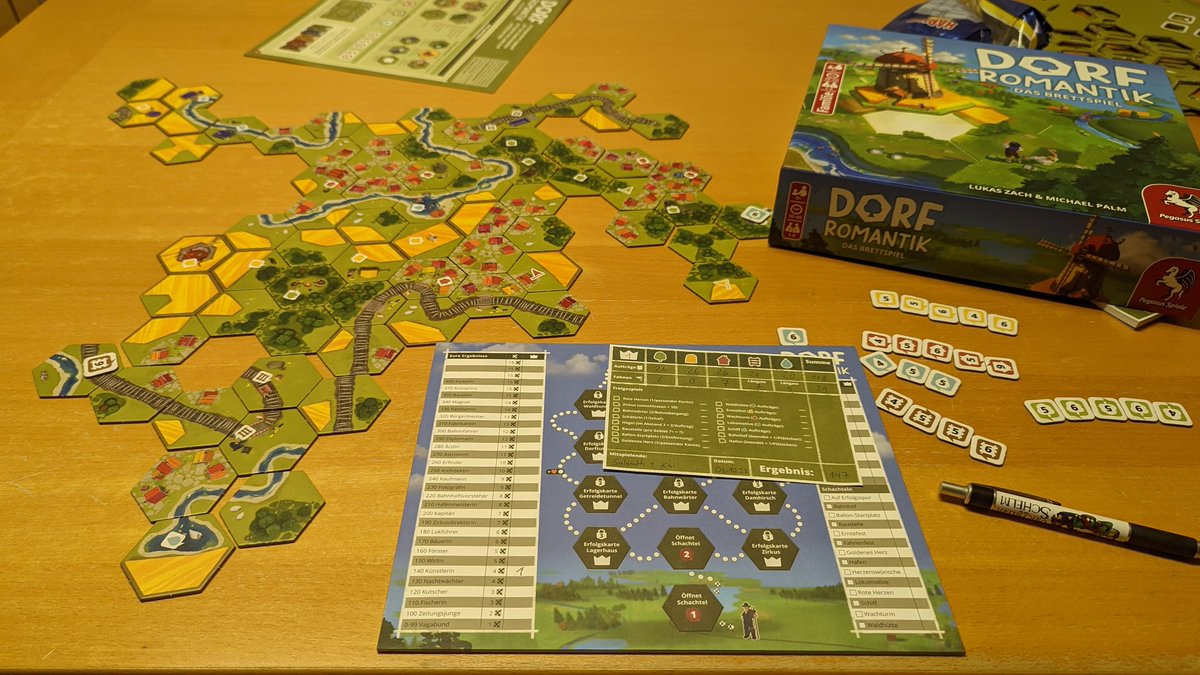 KaiFrerich's tweet photo. Das erste Spiel von der #SPIEL22 wurde ausprobiert: "Dorfromantik" hat zu zweit Laune gemacht, war schnell erklärt und schnell gespielt. 147 Punkte. Damit sind wir "Künstlerin"! 🤓 https://t.co/AWA2cCyBzE