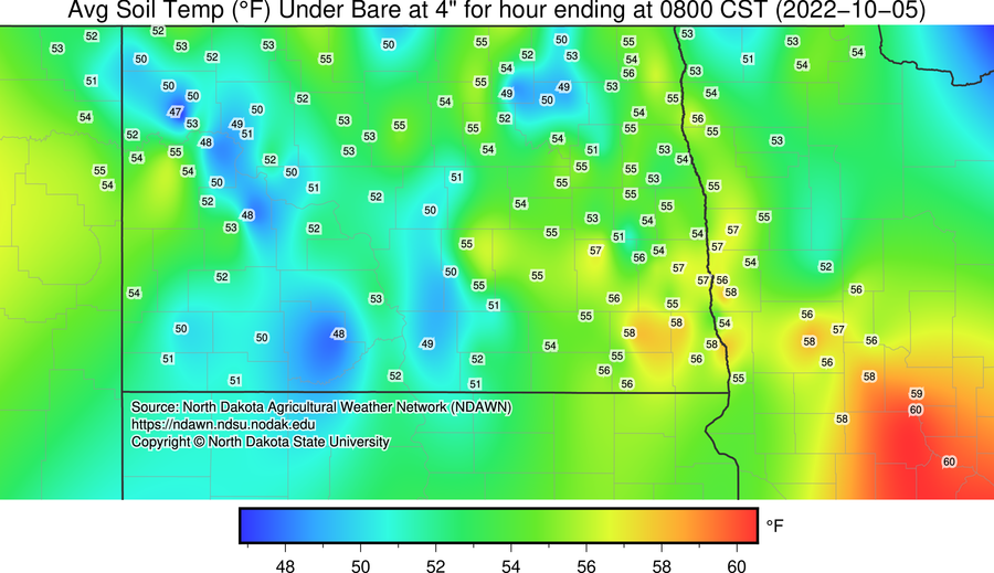 Questions about fall-applied nitrogen coming in. Soil temperatures in North Dakota and northwest Minnesota (<a href="/NDAWNmesonet/">NDAWN</a>) are still too warm for anhydrous ammonia or urea, with weekend forecast looking even warmer. Wait to apply nitrogen to reduce potential losses.