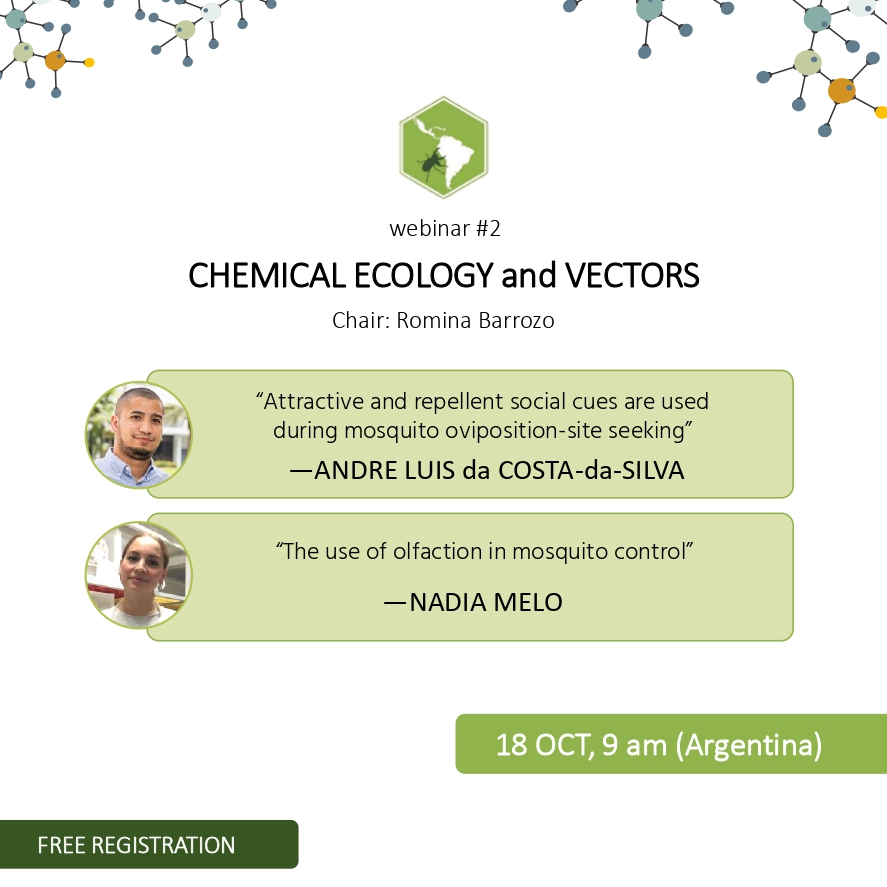 Alaeq2021's tweet photo. ALAEQ Webinar #2 is coming! @AndreSilvaAedes and @nadia_melo1 will talk about #ChemicalEcology and #Vectors 🦟
 Don´t forget to register for free at: https://t.co/vZv9F1f9AC https://t.co/diUPizVOYj