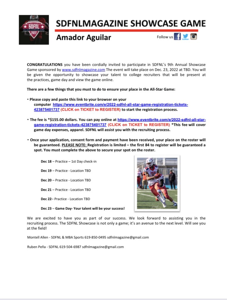 Thank you <a href="/SDFNLMagazine/">#SDFNL25</a> and <a href="/MBASports1/">MBASports</a> for the opportunity to represent in the SDFNL Showcase. Looking forward to work and represent castle park <a href="/cptrojansfb/">Castle Park Football</a>