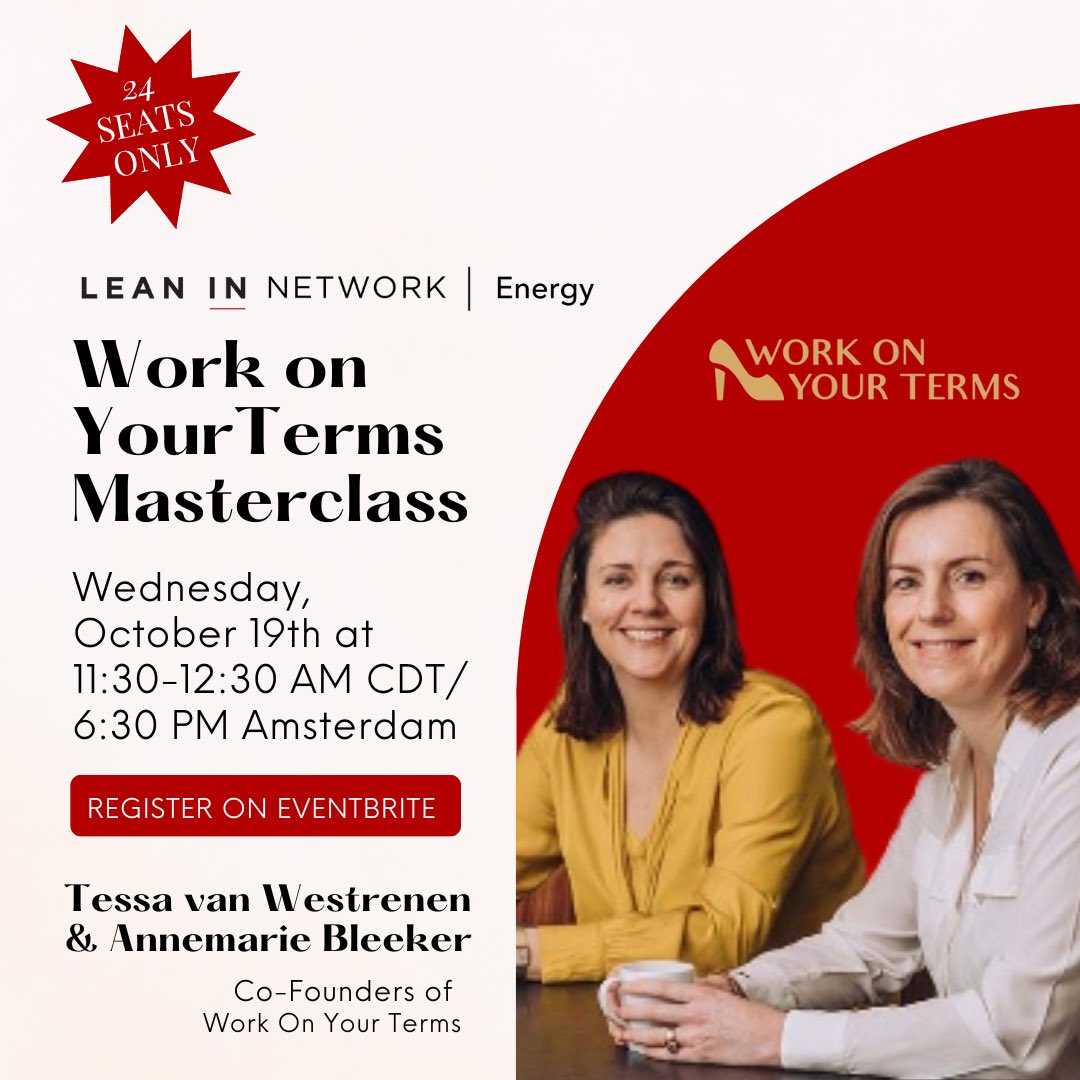leaninenergy's tweet photo. Are you interested in exploring how to “Work on Your Terms?”
Register today on Eventbrite!
Only 24 seats are provided!
https://t.co/yr0cUxIcLk
#leanin #leaninenergy #leaninnetwork #joinus #registertoday #masterclass #limitedspots #workonyourterms #wednesday #october19 https://t.co/D34MWn1V8R