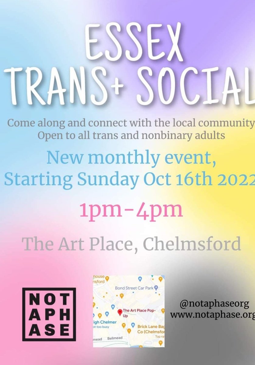 A new monthly event for trans and non binary adults in Essex please share #notaphase