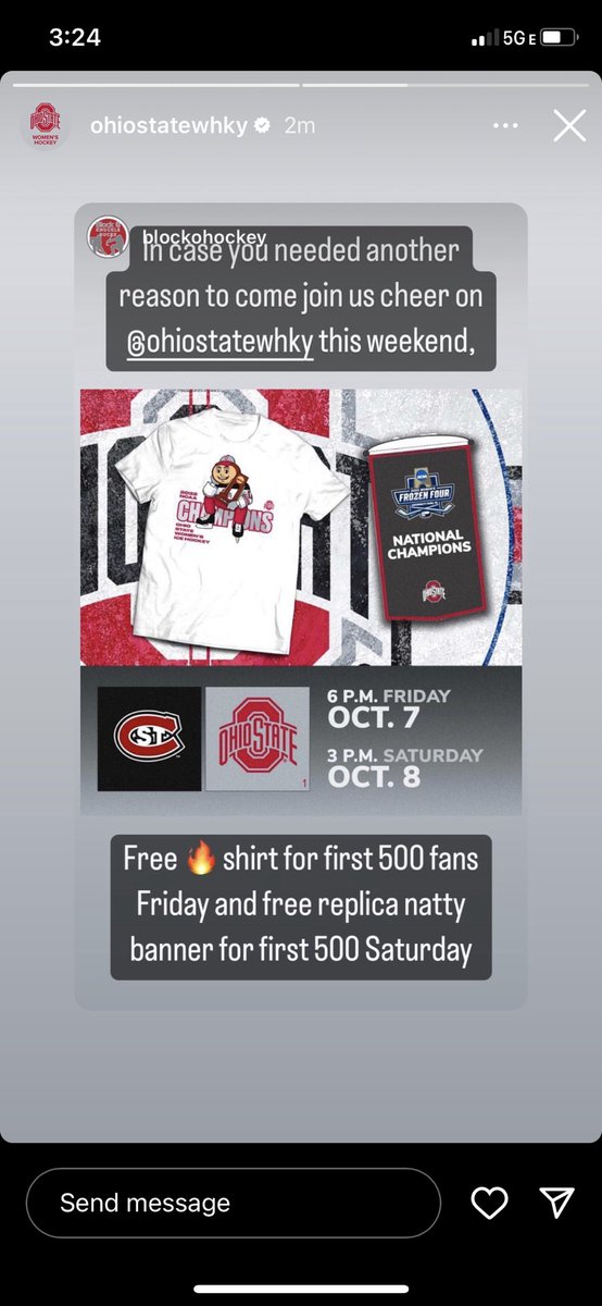 Can anyone in Columbus go to <a href="/OhioStateWHKY/">Ohio State Women's Hockey</a> this weekend and get me one of the shirts/ replica banners? I’m recovering from surgery and hurricane Ian so I can’t make the trip.