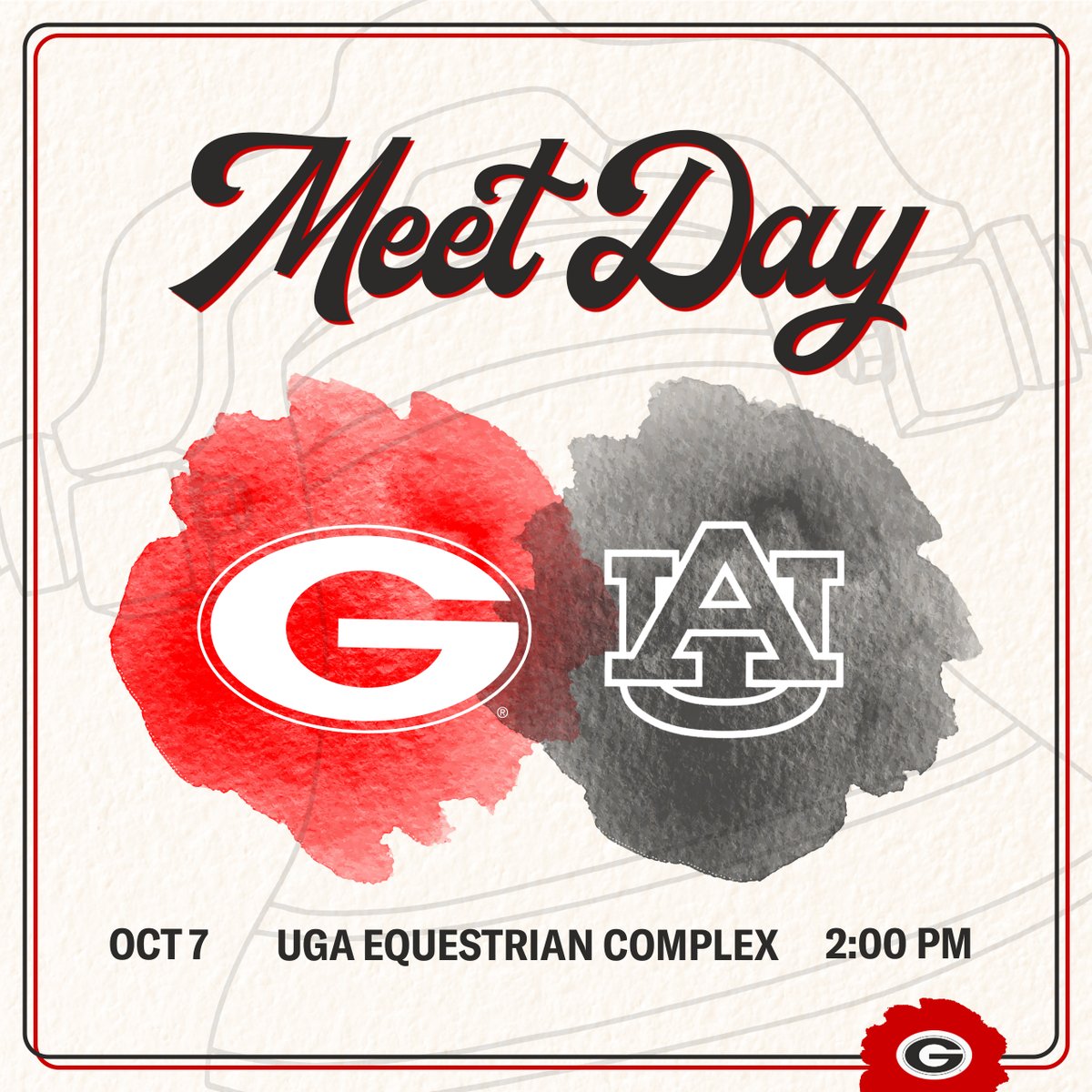 UGAEquestrian's tweet photo. IT'S MEET DAY!!!

🆚 Auburn
📍UGA Equestrian Complex
🕑 2 PM
🎟️ FREE
📺 SECN+ https://t.co/hbbnov58T2
📊 https://t.co/ysuO9beTcE

#CommitToGreatness | #GoDawgs https://t.co/CkVgcIzGjv
