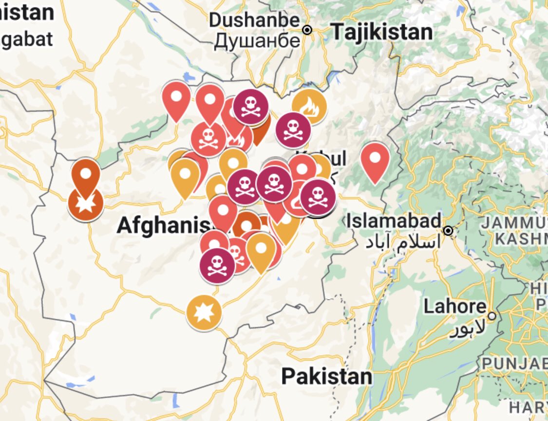 SamimQeyam's tweet photo. Google, on this map, documents genocide and war crimes perpetrated against Hazaras in Afghanistan. The map identifies the locations and details of more than 70 attacks including 1890s Hazara genocide and the last attack on #Kaaj 💔

#StopHazaraGenocide https://t.co/hmdPor2LAw