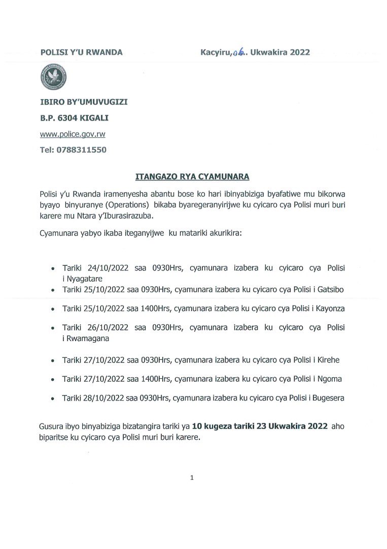 Rwandapolice's tweet photo. Itangazo rya Cyamunara https://t.co/Ppqp1L0oiT