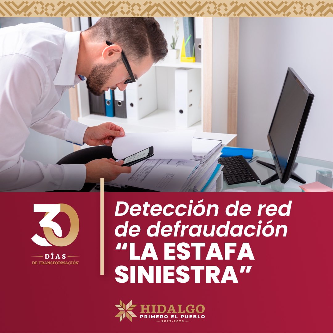 gobiernohidalgo's tweet photo. En el primer mes del Gobierno del pueblo, detectamos una red de defraudación denominada #EstafaSiniestra, que involucra hasta el momento a 13 municipios, en el desvío de más de 500 millones de pesos. https://t.co/aMAwqH6LLu