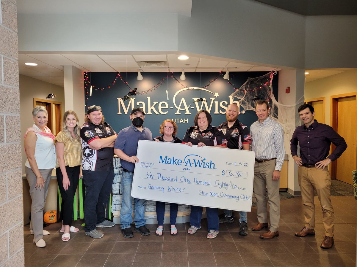 AlpineGarrison (@alpinegarrison) on Twitter photo Thanks to your generosity during @FanX2022 we were able to present <a href="/makeawishutah/">Make-A-Wish Utah</a> with a check for $6181. Thank you to everyone who donated for your generosity. We are still accepting donations here: site.wish.org/goto/fanx22
<a href="/RogueBase/">Rogue Base</a> <a href="/KraytClan/">Krayt Clan</a> <a href="/Ruusan_Temple/">SG Ruusan Temple</a> <a href="/rockydroids/">Rocky Mountain Droid Builders</a> Thanks to your generosity during @FanX2022 we were able to present <a href="/makeawishutah/">Make-A-Wish Utah</a> with a check for $6181. Thank you to everyone who donated for your generosity. We are still accepting donations here: site.wish.org/goto/fanx22
<a href="/RogueBase/">Rogue Base</a> <a href="/KraytClan/">Krayt Clan</a> <a href="/Ruusan_Temple/">SG Ruusan Temple</a> <a href="/rockydroids/">Rocky Mountain Droid Builders</a>