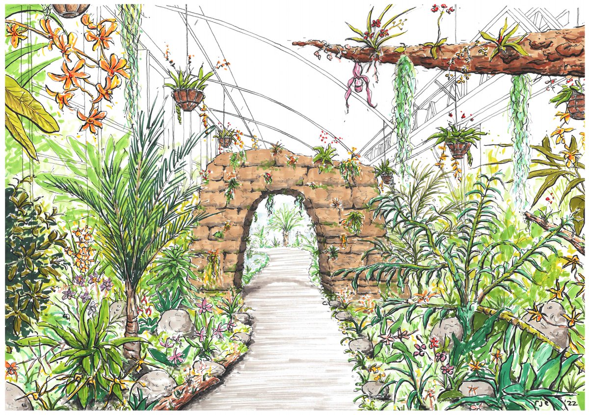 Here is my latest drawing for the new Orchid House planned for the Glasshouse at RHS Wisley. We are currently raising funds for its build...@RHSWisley @The_RHS #orchids #gardens #plants