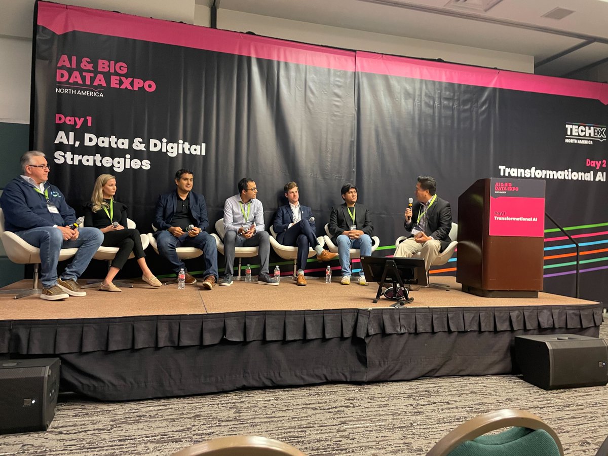 charliai's tweet photo. @KevinsOverland in action at the @ai_expo panel session on: Embracing AI to Drive Digital Transformation
Visit #CharliAI at Booth 29 to book a demo and learn about us. https://t.co/EHE7EgoD4U
#aiandbigdataexpo #TechNews #innovation #Event #ArtificialIntelligence #ai #technology https://t.co/yu9NNfE80F