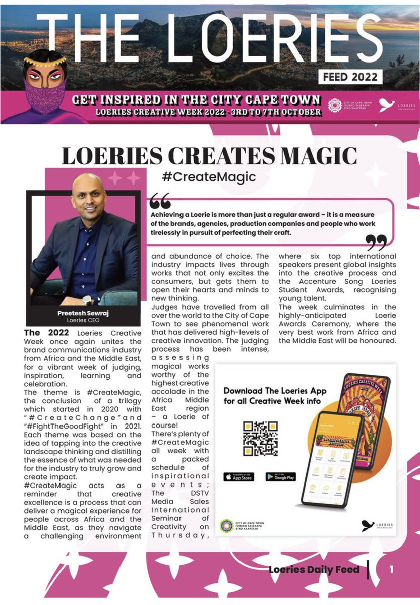 It’s Loeries Creative Week 2022! 🥳

Get inspired and click the link below to read the latest highlights for Loeries Creative Week.

Link: view.publitas.com/film-event-med…