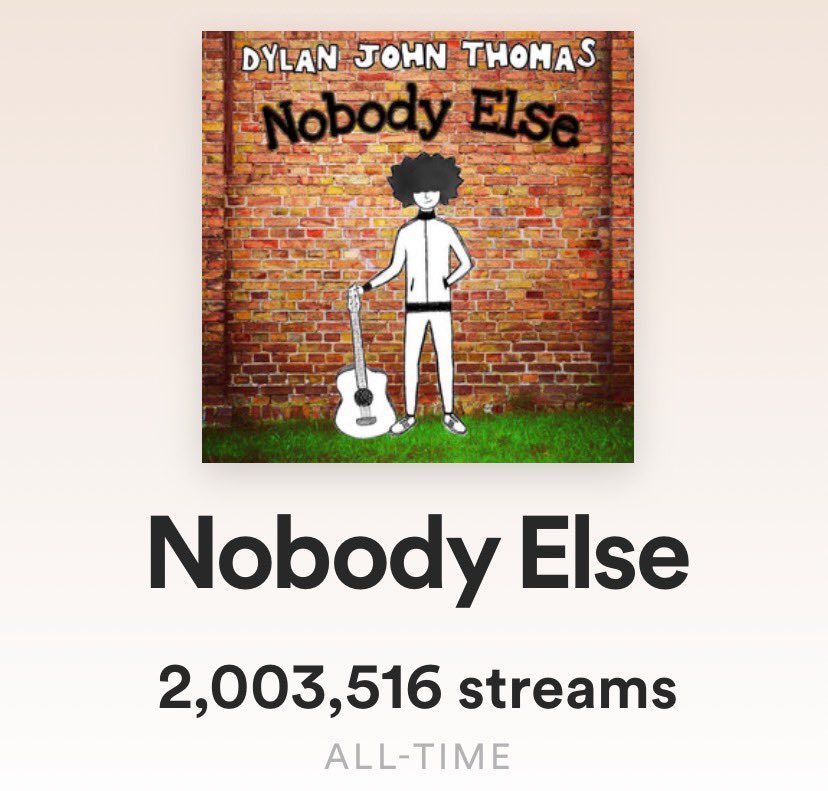 DylanJohnThoma5's tweet photo. 2 million streams on Nobody Else. That is mental. Cheers! https://t.co/p1lxH6AtkF