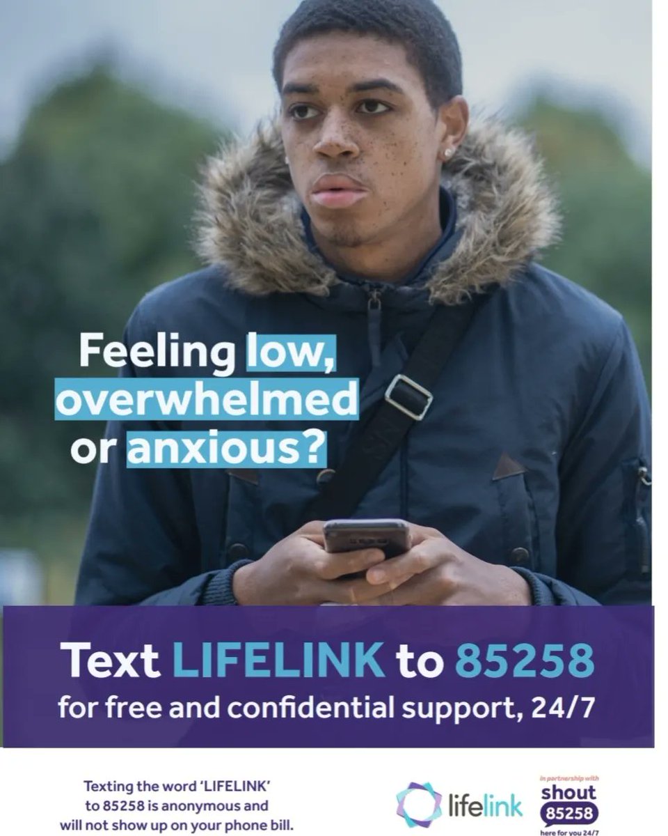 SStninian's tweet photo. 🗨‘Text Lifelink’ 🗨

Text Lifelink is the text service in partnership with Shout, which is a free, confidential texting service.@stninianshs https://t.co/li62WOjEOh