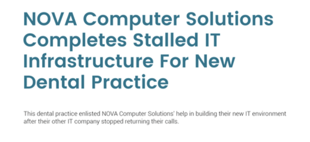 NOVA Computer Solutions Completes Stalled IT Infrastructure For New Dental Practice dlvr.it/SZddlV #BusinessITArticlesNewsandTips #ClientStories