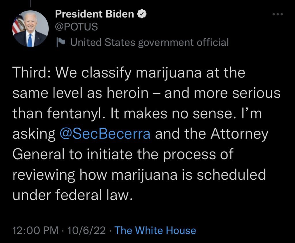 Biden says it’s time to free cannabis prisoners and reclassify the plant