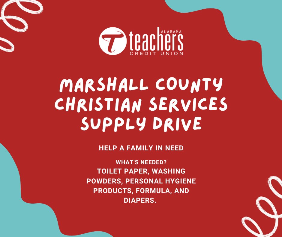 Our Albertville branch is happy to participate in United Way of Marshall County's Day of Caring by collecting items for Marshall County Christian Services. Now through Oct. 17th, they will be accepting donations of the items listed below⬇️

Stop by the Albertville branch today!