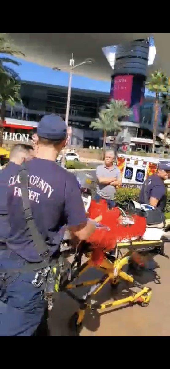 I just talked to a tourist from Montreal, he says he saw at least two showgirls stabbed on the Strip. The showgirls walk the Strip to talk photographs with visitors. He shared photo below of one being taken away on a stretcher <a href="/KTNV/">KTNV | Channel 13 News Las Vegas</a>