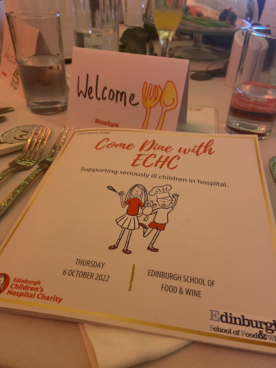 At the hilarious &amp; excellent “Come Dine With <a href="/echcharity/">Edinburgh Children's Hospital Charity</a>” thanks to <a href="/ESFW/">Edinburgh School of Food & Wine</a>. Doctors &amp; children from <a href="/LothianChildren/">NHS Lothian Children's Services</a> #RHCYP have created tonight’s fabulous menu. Guests vote for the winning course. It’s fair to say that competitive rivalry is running high! ❤️